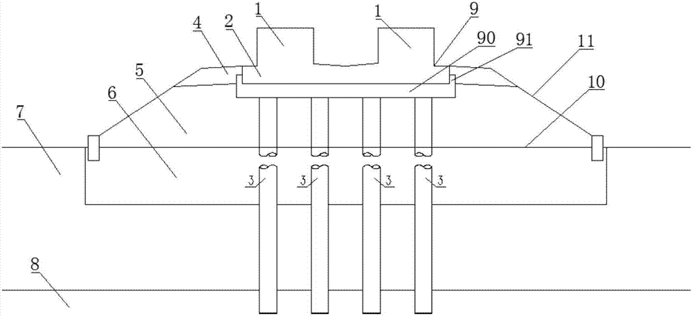 Pile foundation joist type rail bearing beam structure in double-line filling section of medium and low speed maglev traffic project