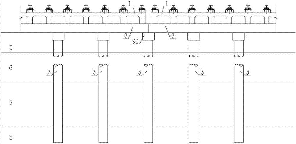 Pile foundation joist type rail bearing beam structure in double-line filling section of medium and low speed maglev traffic project