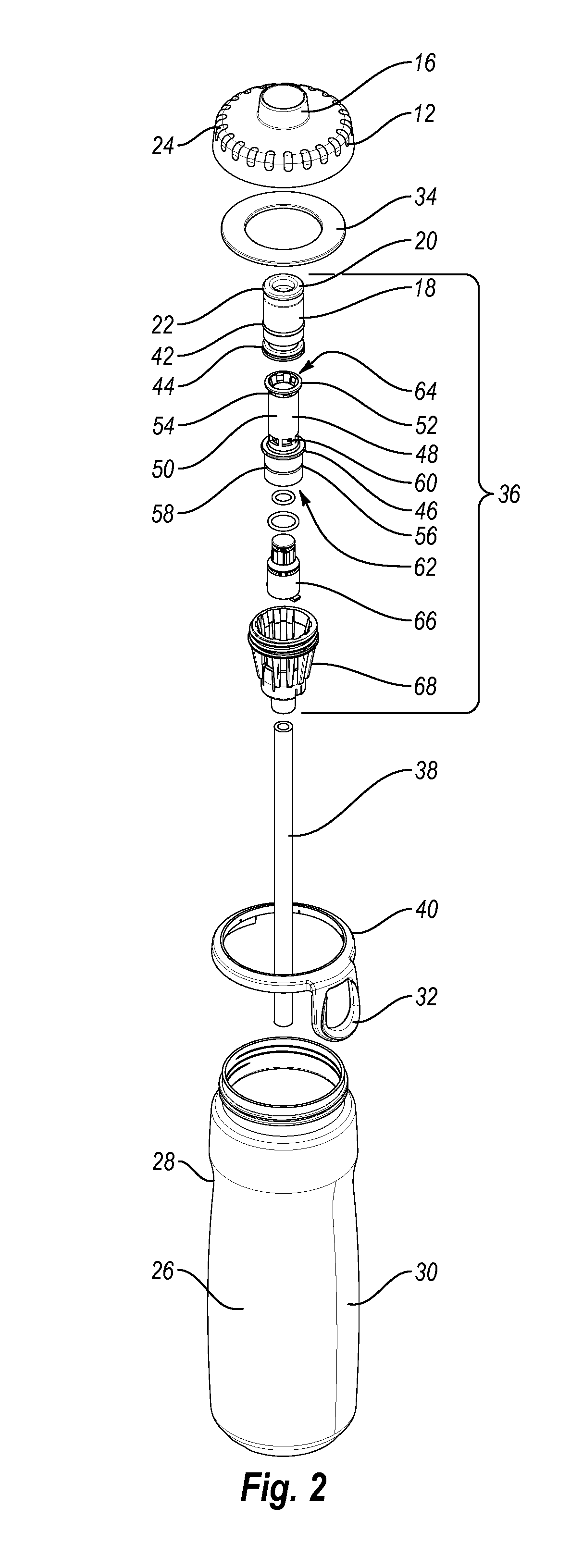 Liquid dispensing container with multi-position valve and straw