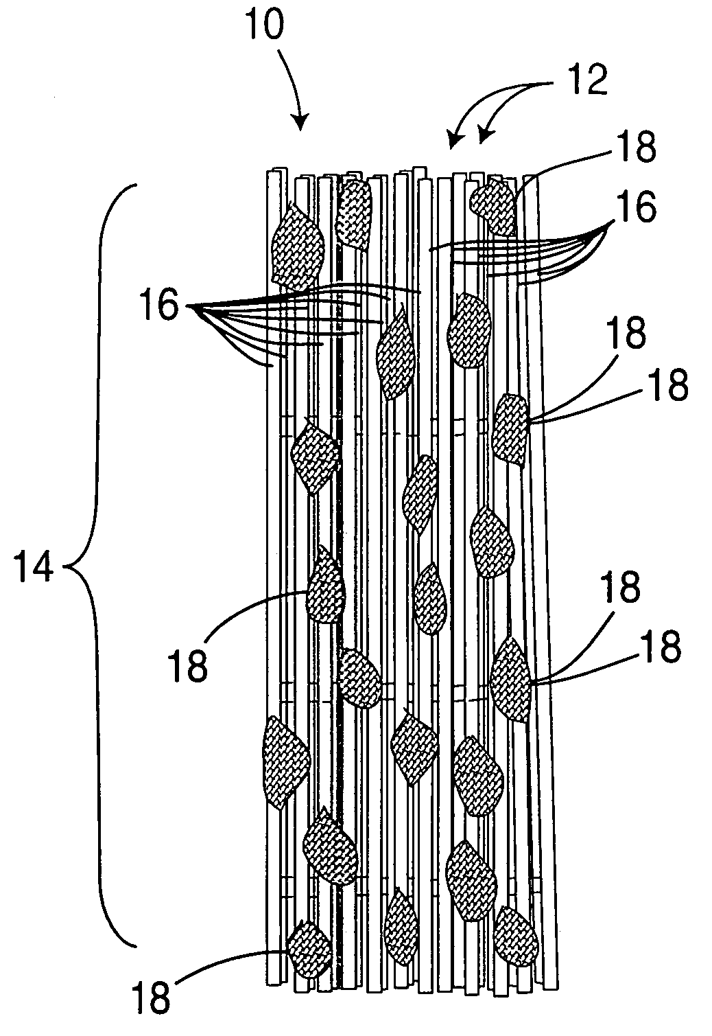 Flexible fabric from fibrous web and discontinuous domain matrix