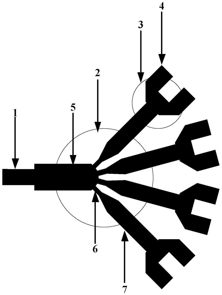 Ka-band one-to-eight microstrip fan-shaped power divider