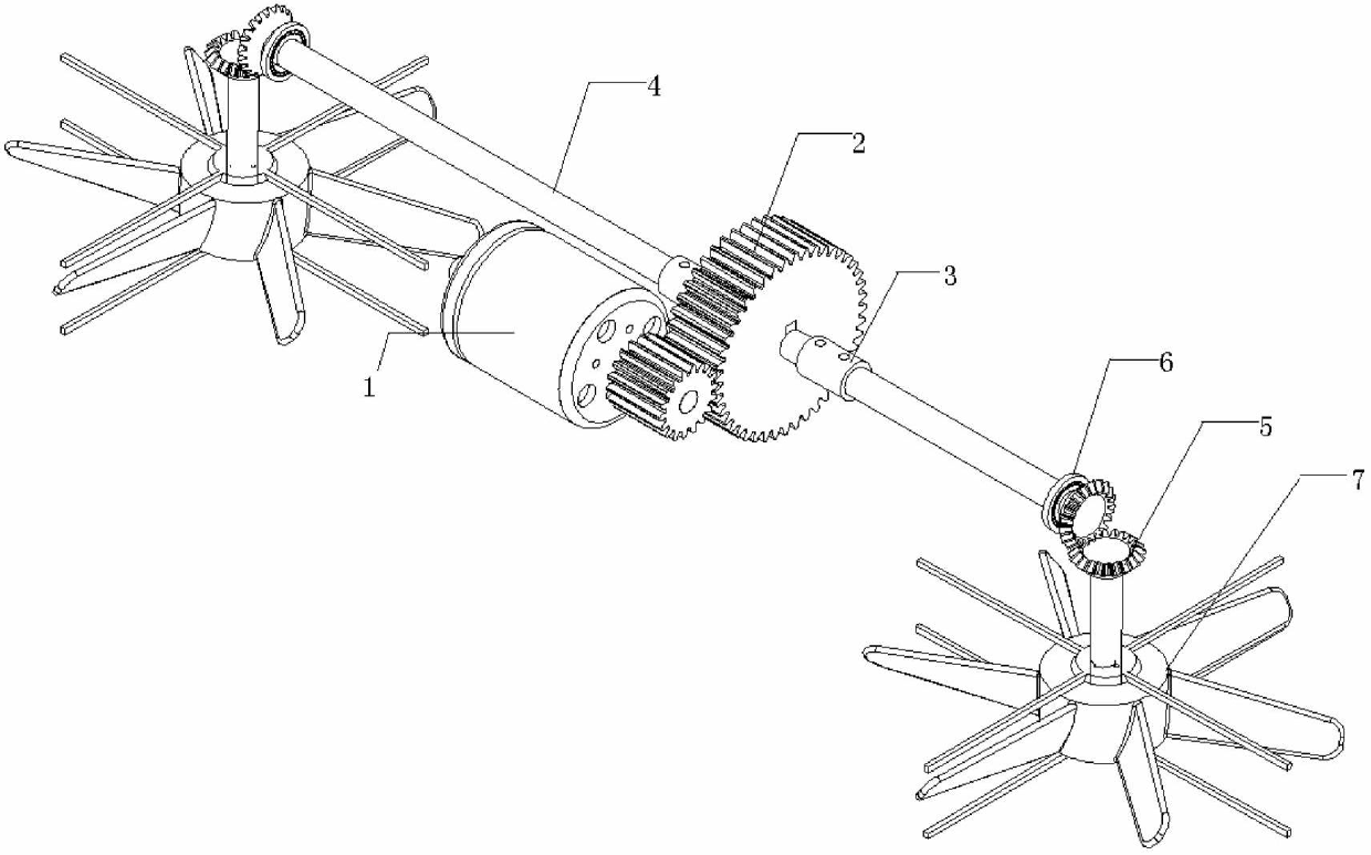 Motor driven culvert lift fan gearing-down mechanism