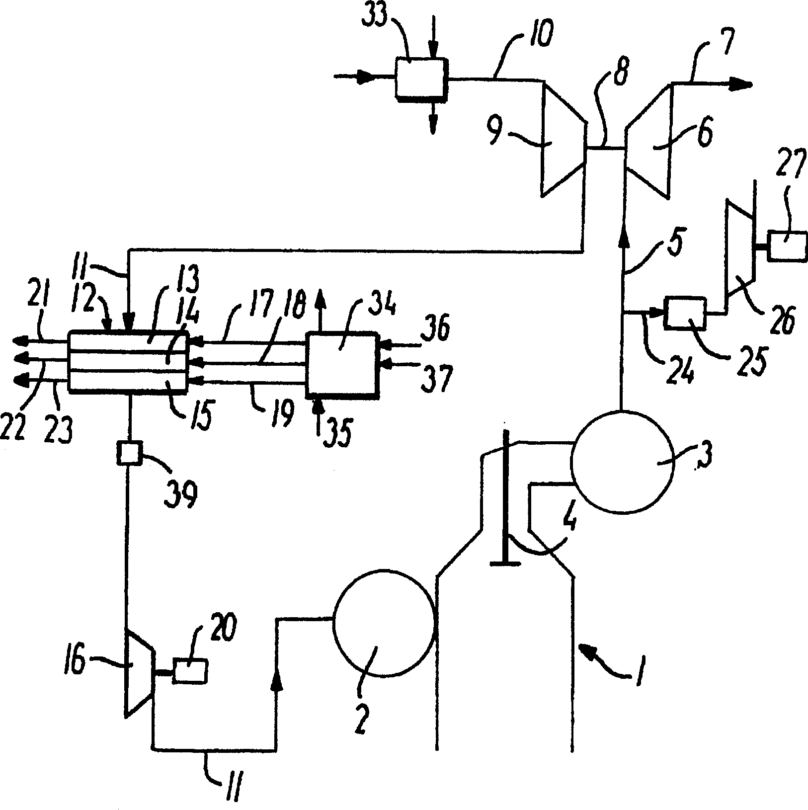 Large internal combustion engine with supercharger