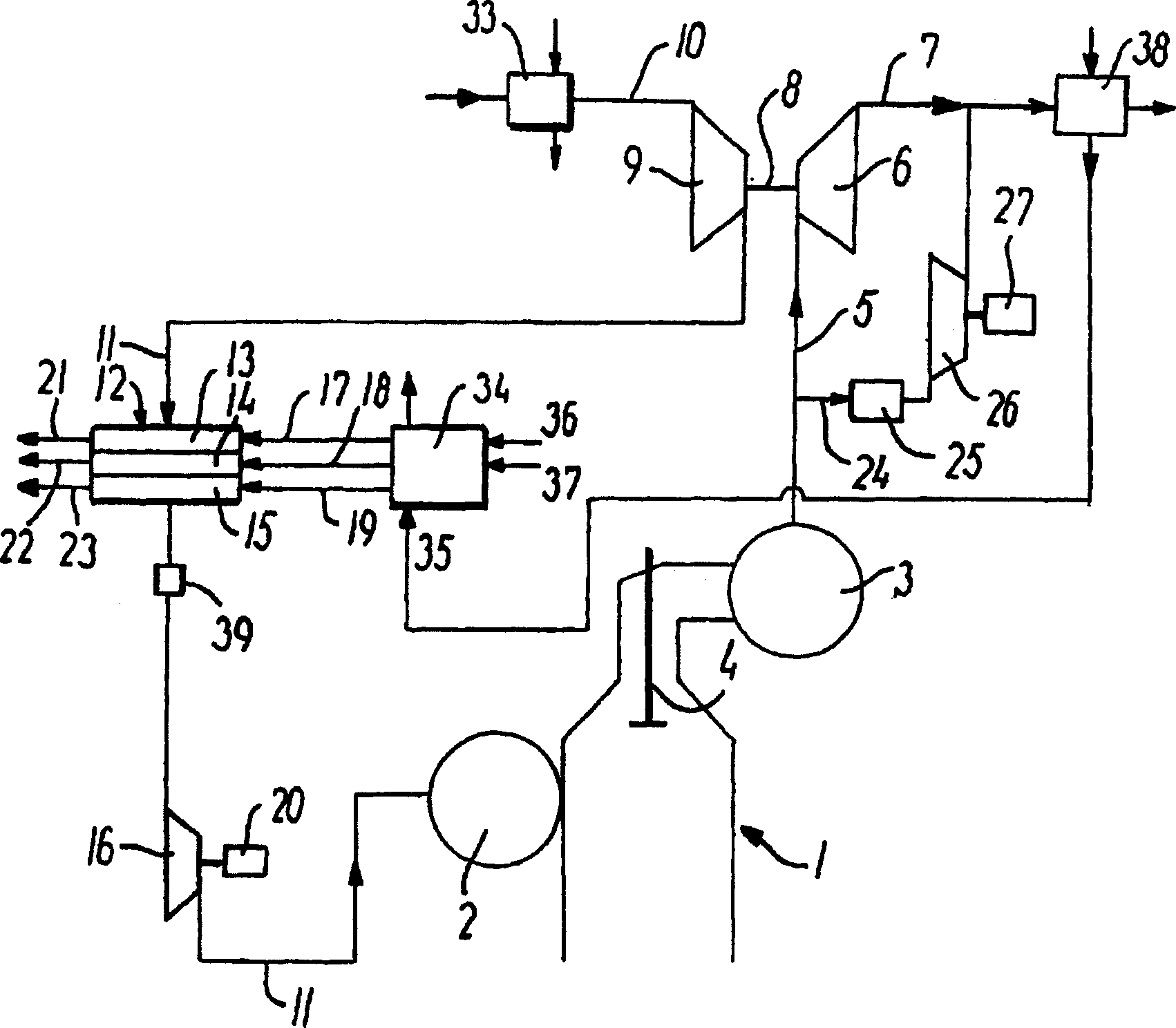 Large internal combustion engine with supercharger