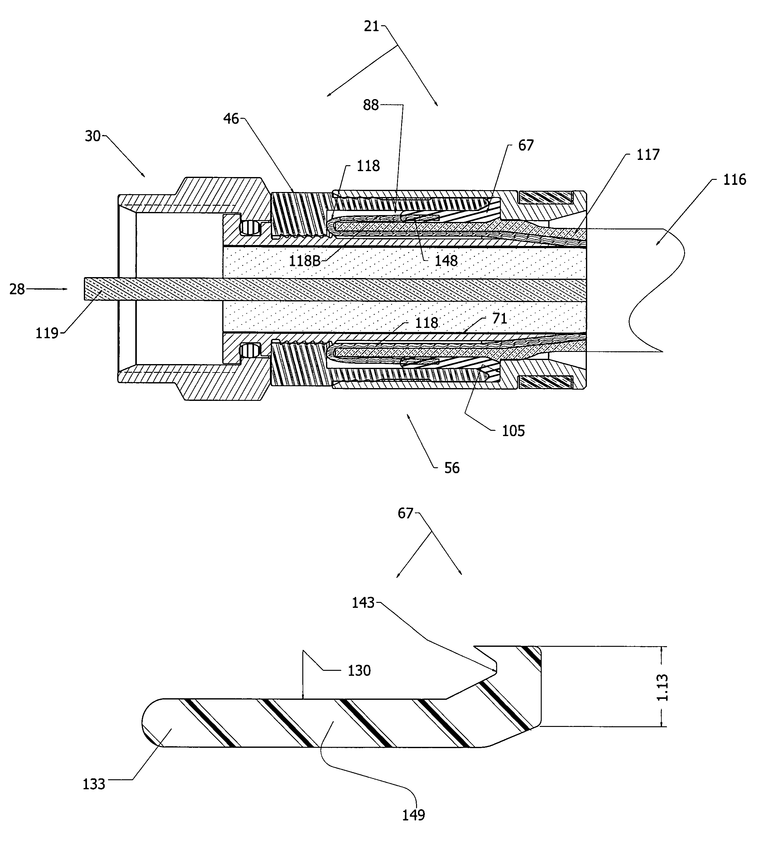 Compression type coaxial cable F-connectors with traveling seal and barbless post