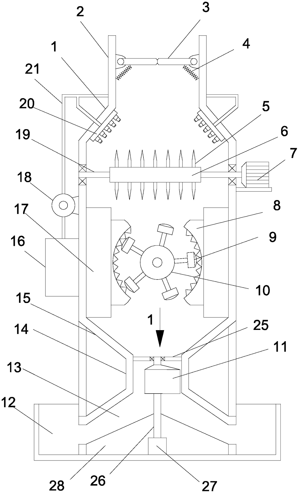 Disinfecting and crushing device for medical waste disposal