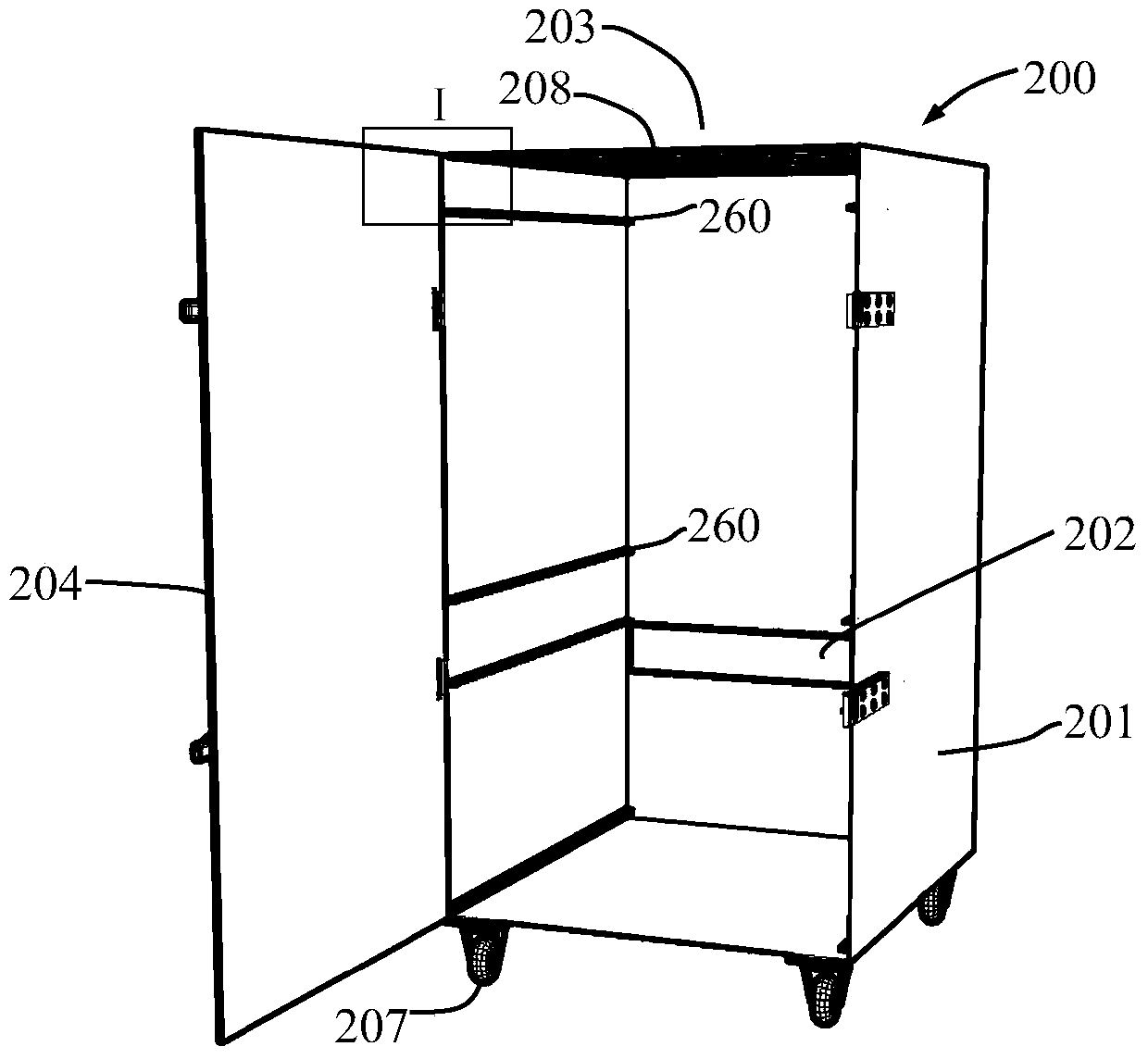 A shelf-type paint mist separation device and method for separating overspray