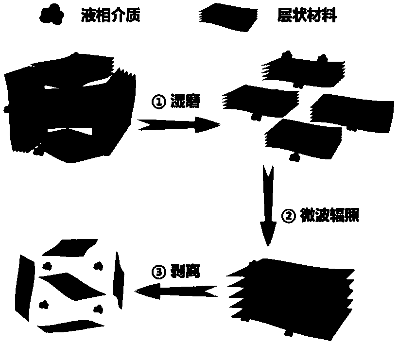 Method for preparing two-dimensional nanosheets by microwave-assisted liquid phase stripping of layered material