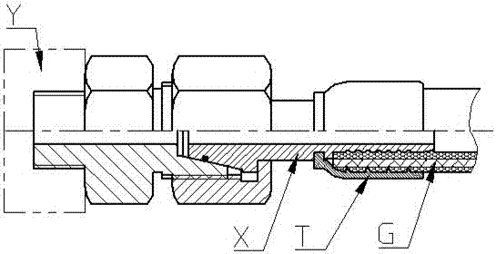 Pressure hose, connecting parts used in conjunction with it and combination of the two