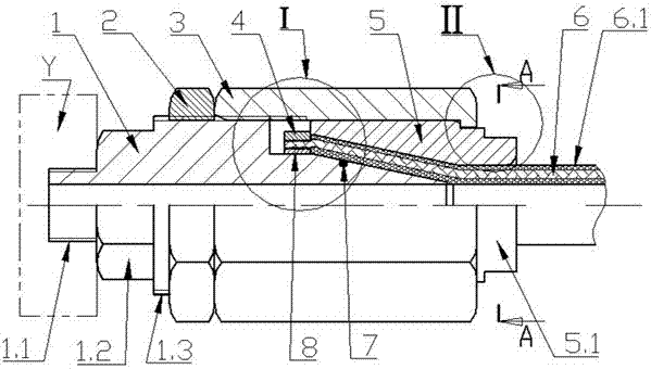 Pressure hose, connecting parts used in conjunction with it and combination of the two