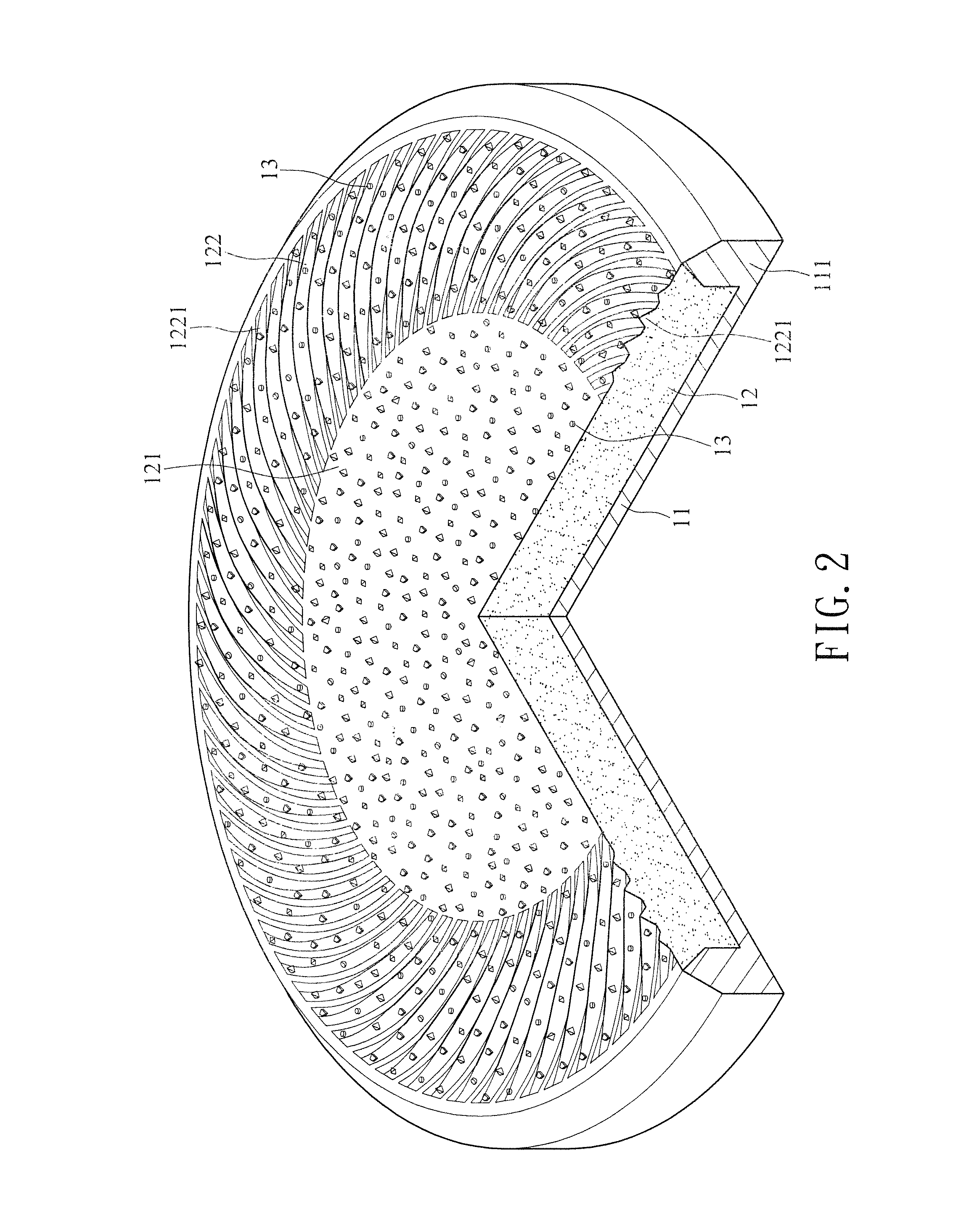 Arc blade-shaped processing surface structure of pad conditioner and manufacturing mold structure thereof