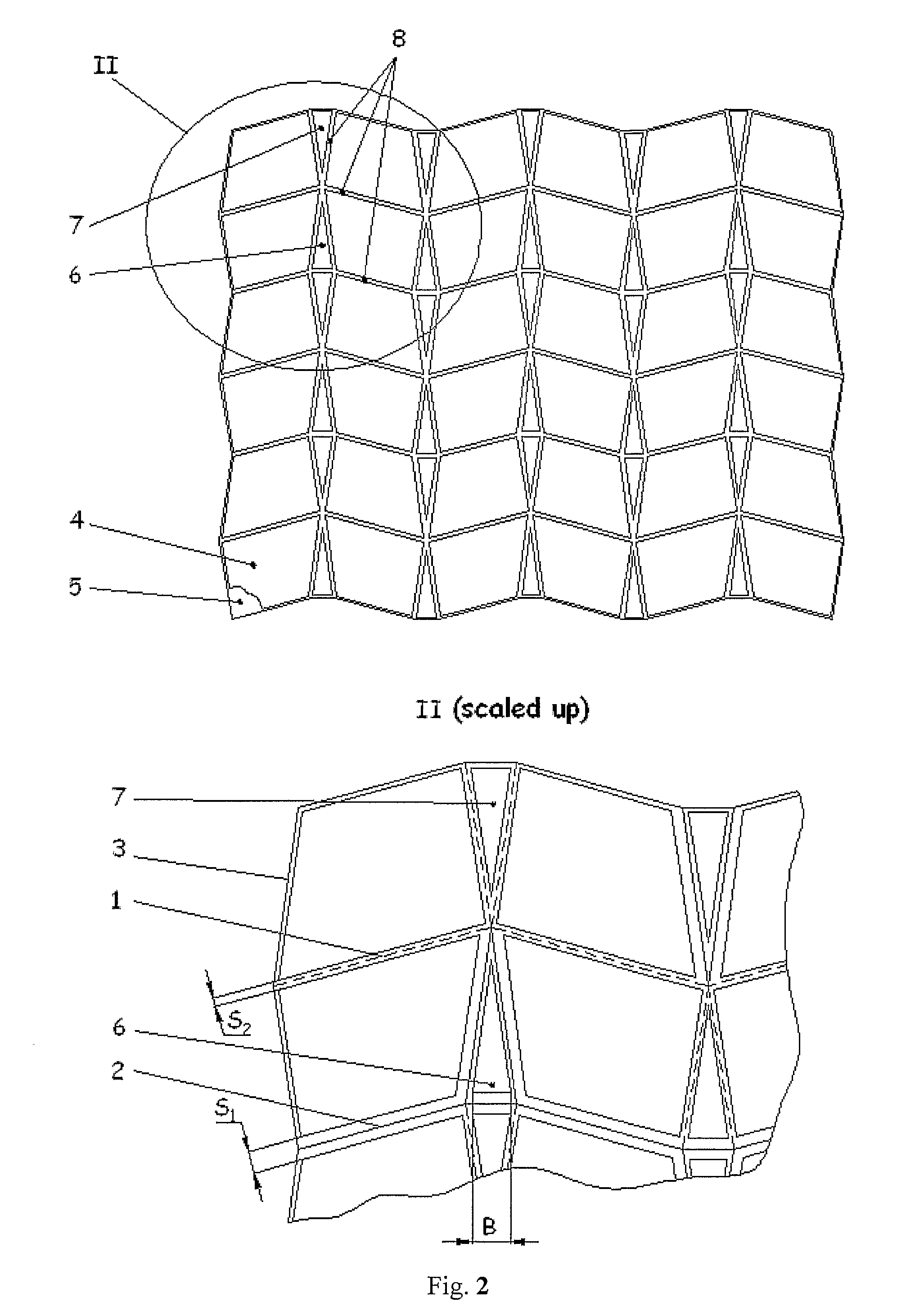 Foldable mandrel for production of a single curvature folded core for a sandwich panel