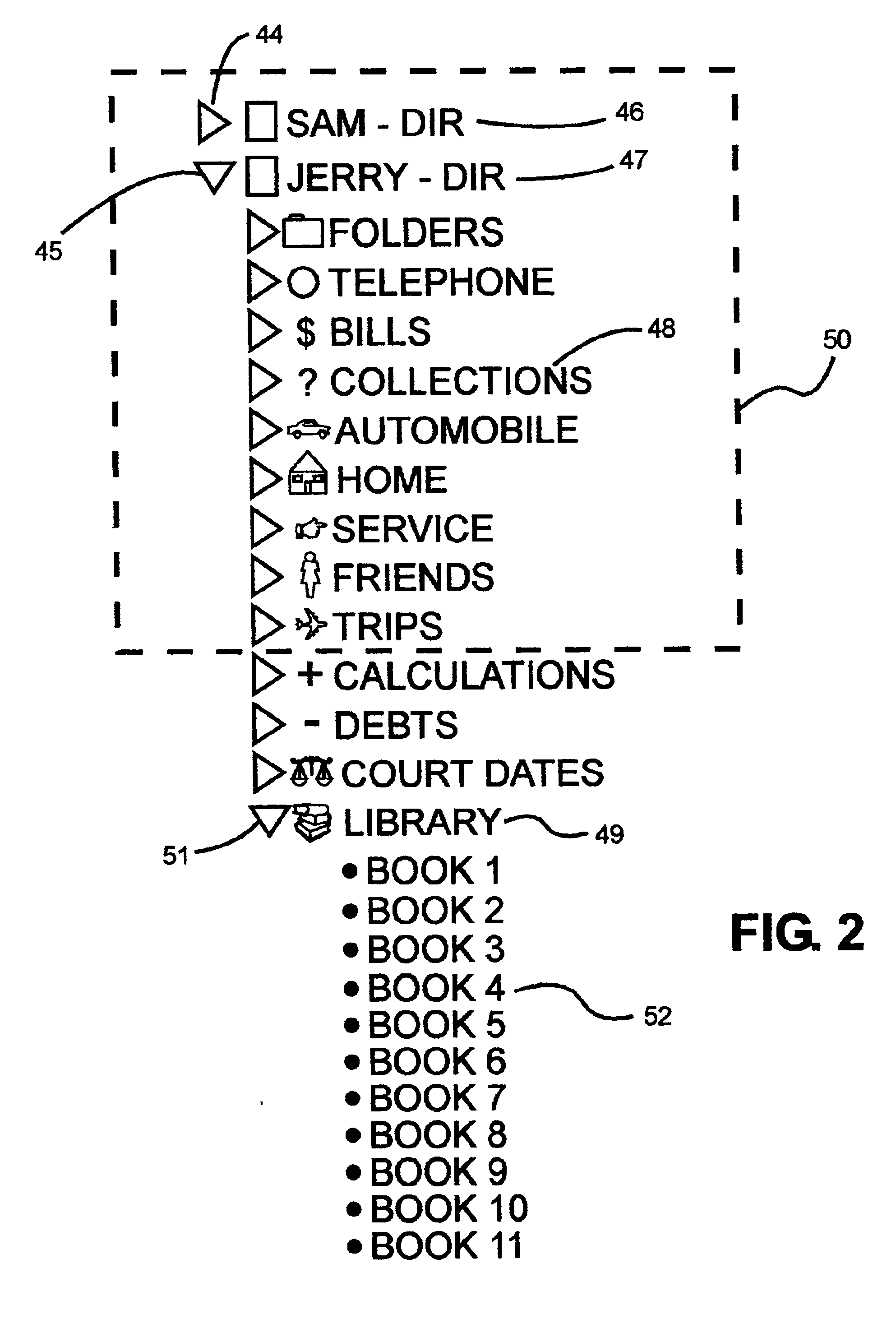 Computer controlled user interactive display interface implementation for tracking the organization of items in a hierarchical tree of nested categories