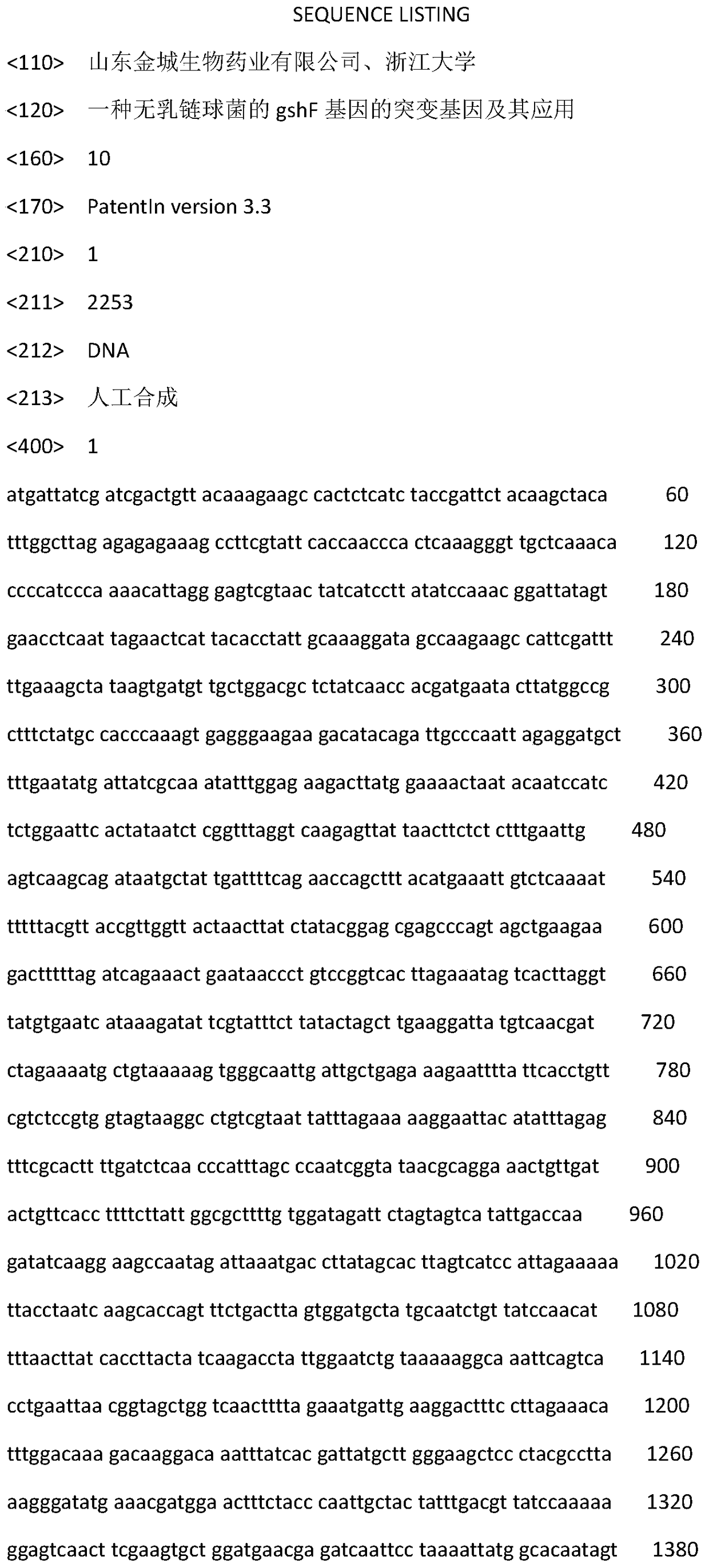 A mutant gene of the gshf gene of Streptococcus agalactiae and its application