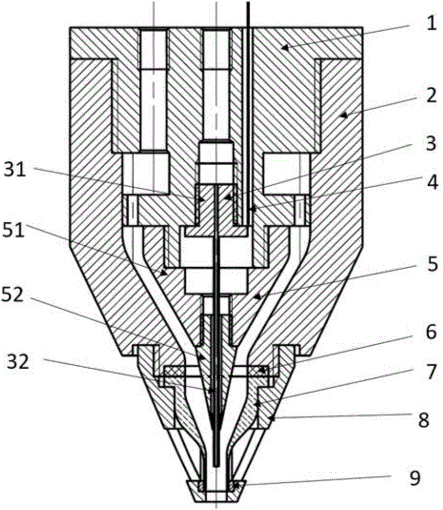 Airflow auxiliary electric jet printing spray-head integrated with grounding electrode