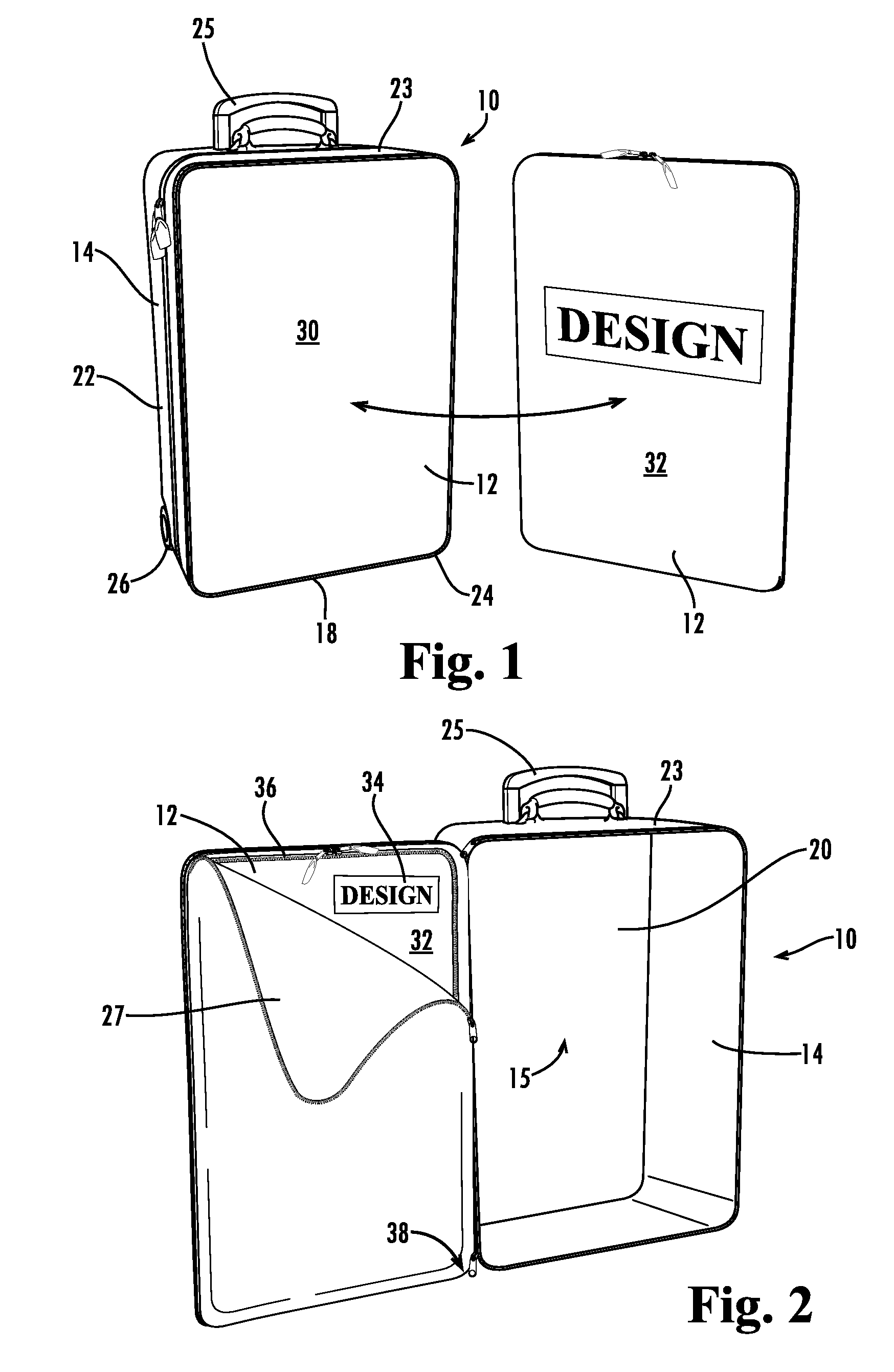 Convertible luggage and a reversible panel therefor