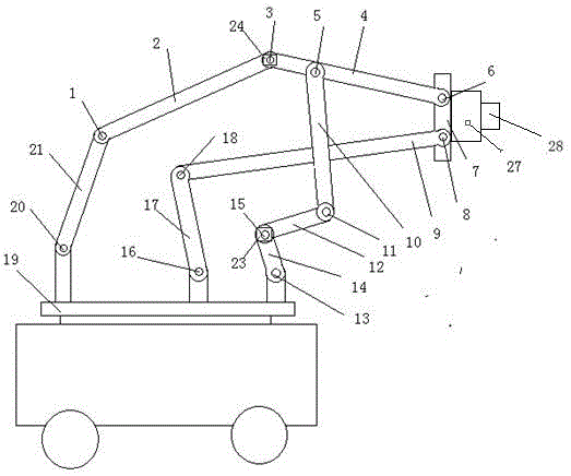 Novel coating work mechanical arm of variable-freedom link rod mechanism and with rotating pair locking device