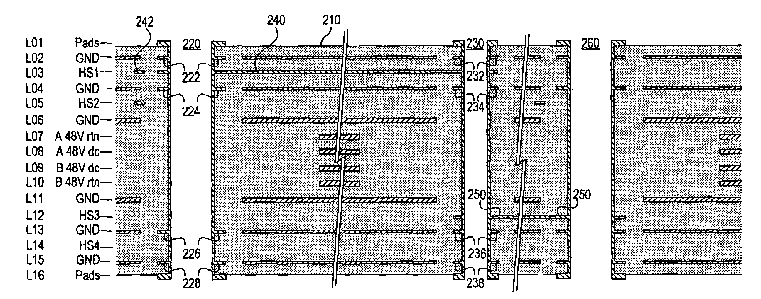 High-speed router with backplane using tuned-impedance thru-holes and vias