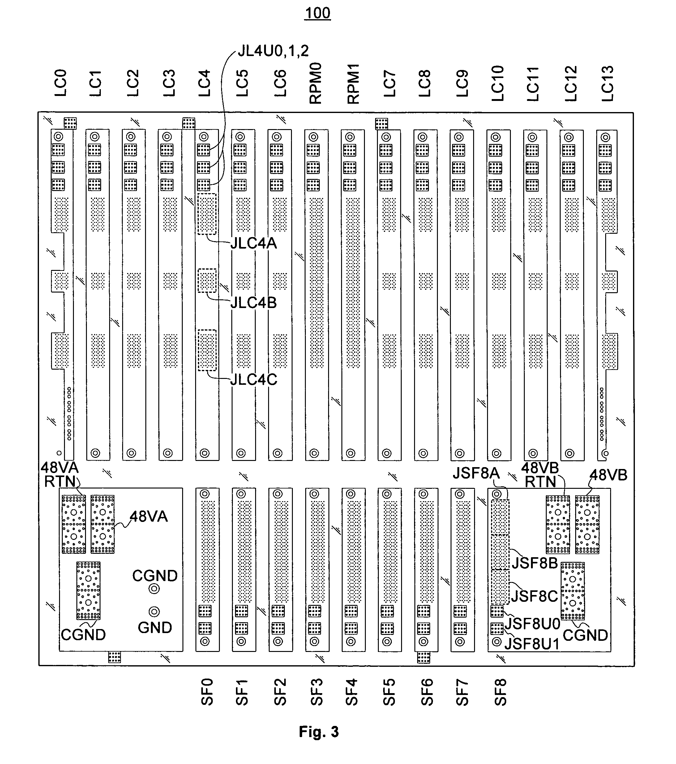 High-speed router with backplane using tuned-impedance thru-holes and vias