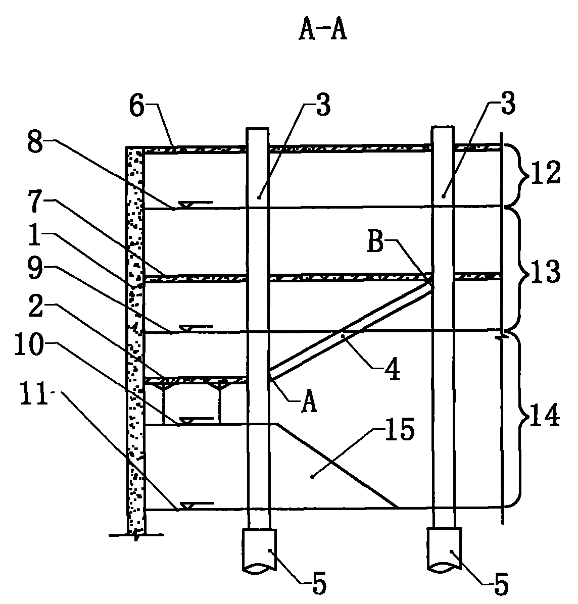 Method and supporting construction for enlarging basement top-down method earth excavation space