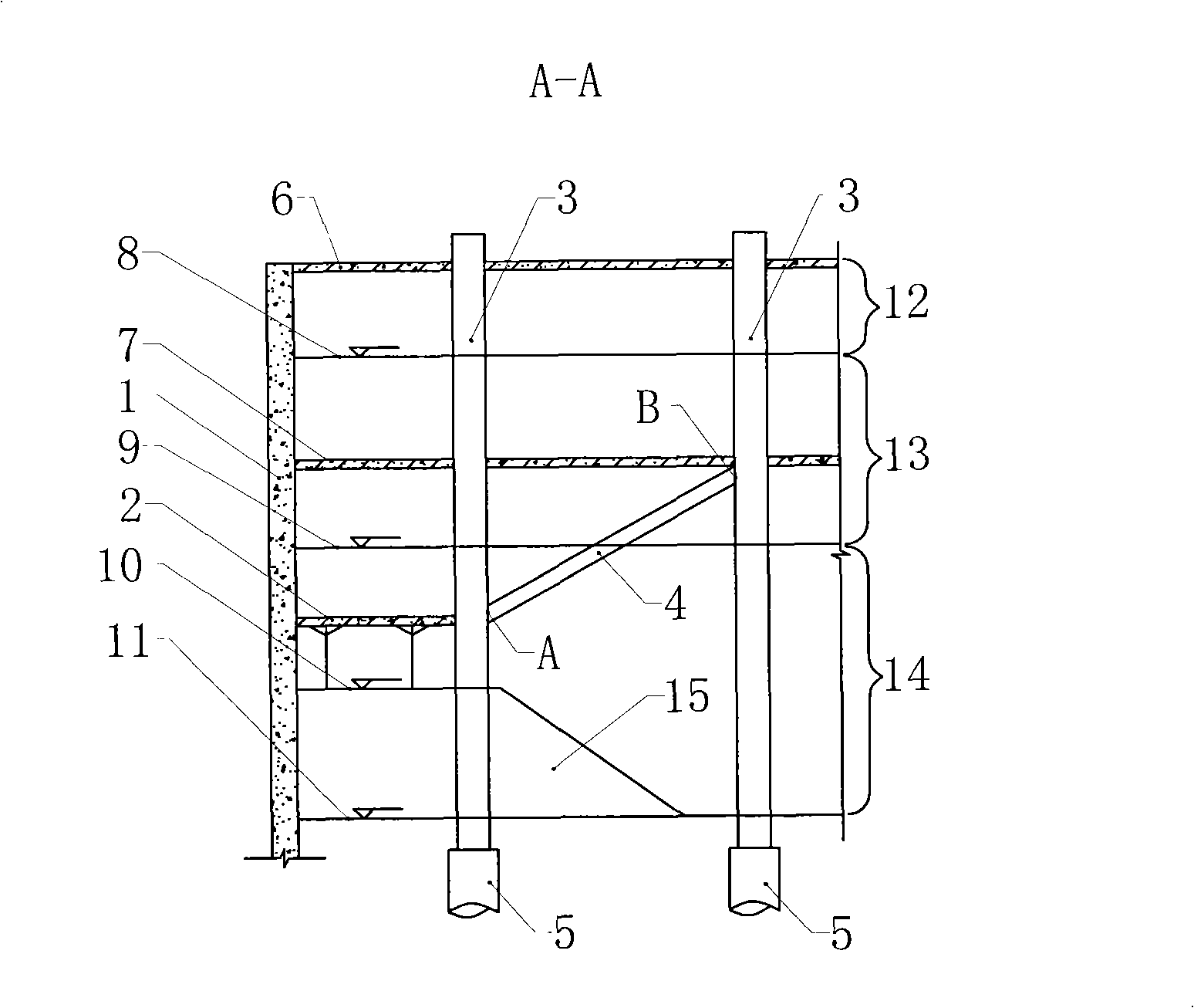 Method and supporting construction for enlarging basement top-down method earth excavation space