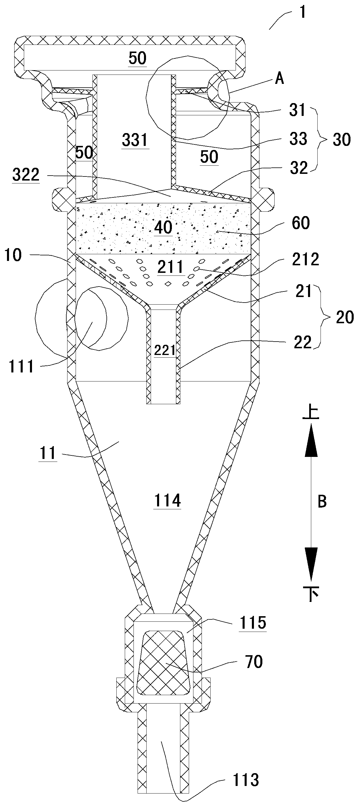 Engine oil-gas separation device and engine and vehicle comprising same