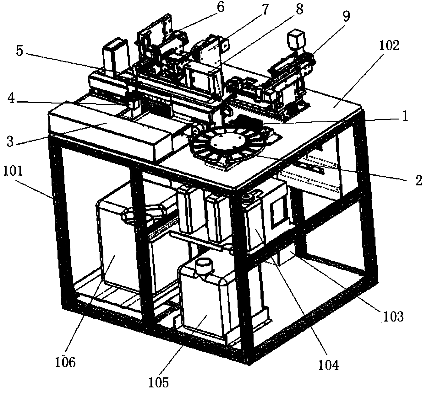 Full-automatic medical examination blood piece pushing and dyeing machine