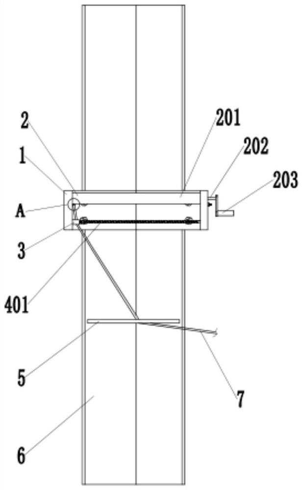 A pull rope fastening device for internally suspending the holding pole when the transmission iron tower is erected