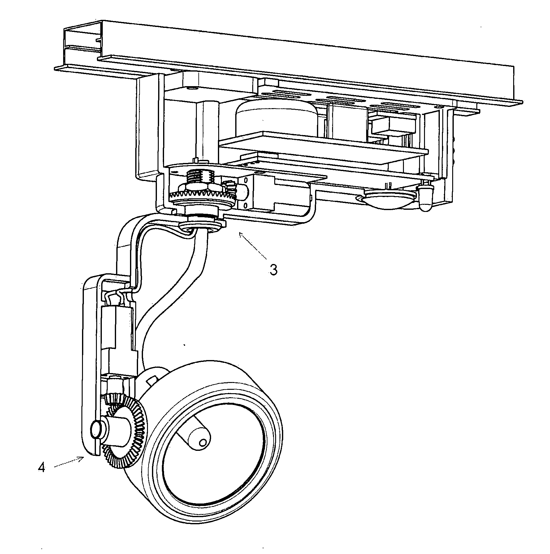 Motorized lamp axis assembly