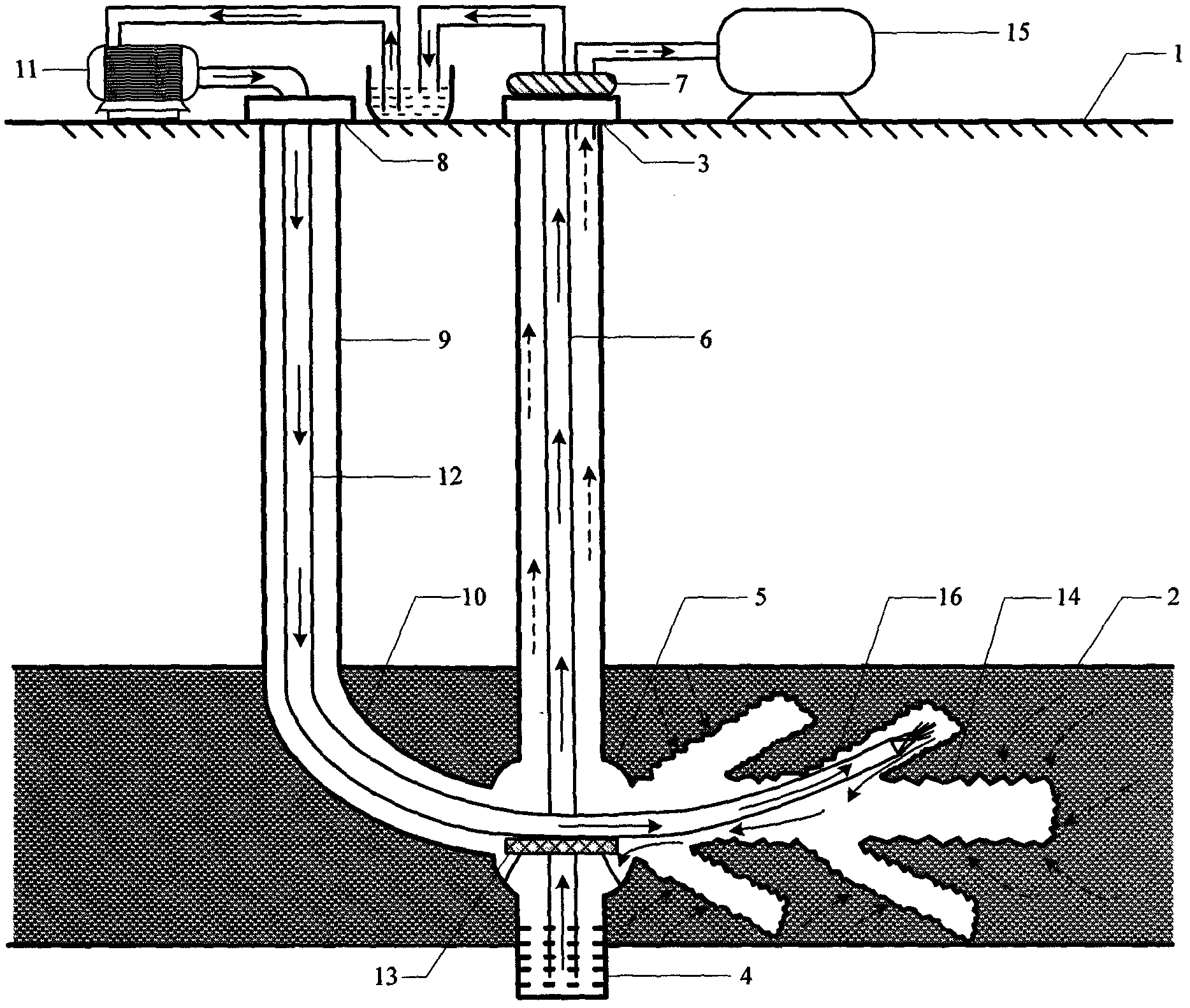 Method for exploiting coal-bed methane by utilizing water force of horizontal pinnate well of double well-shaft to scour, drill and relieve pressure