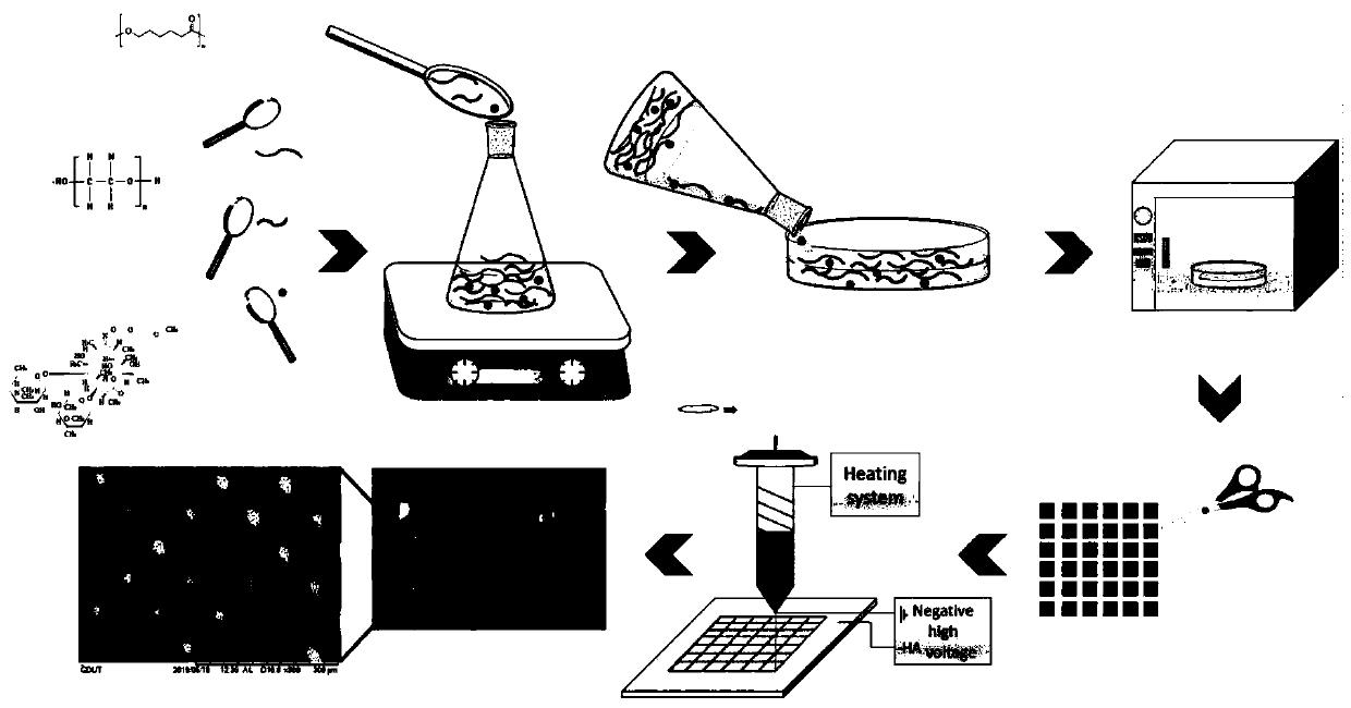 Preparation method of melt electrospun composite fiber scaffold for bone repair and anti-infection