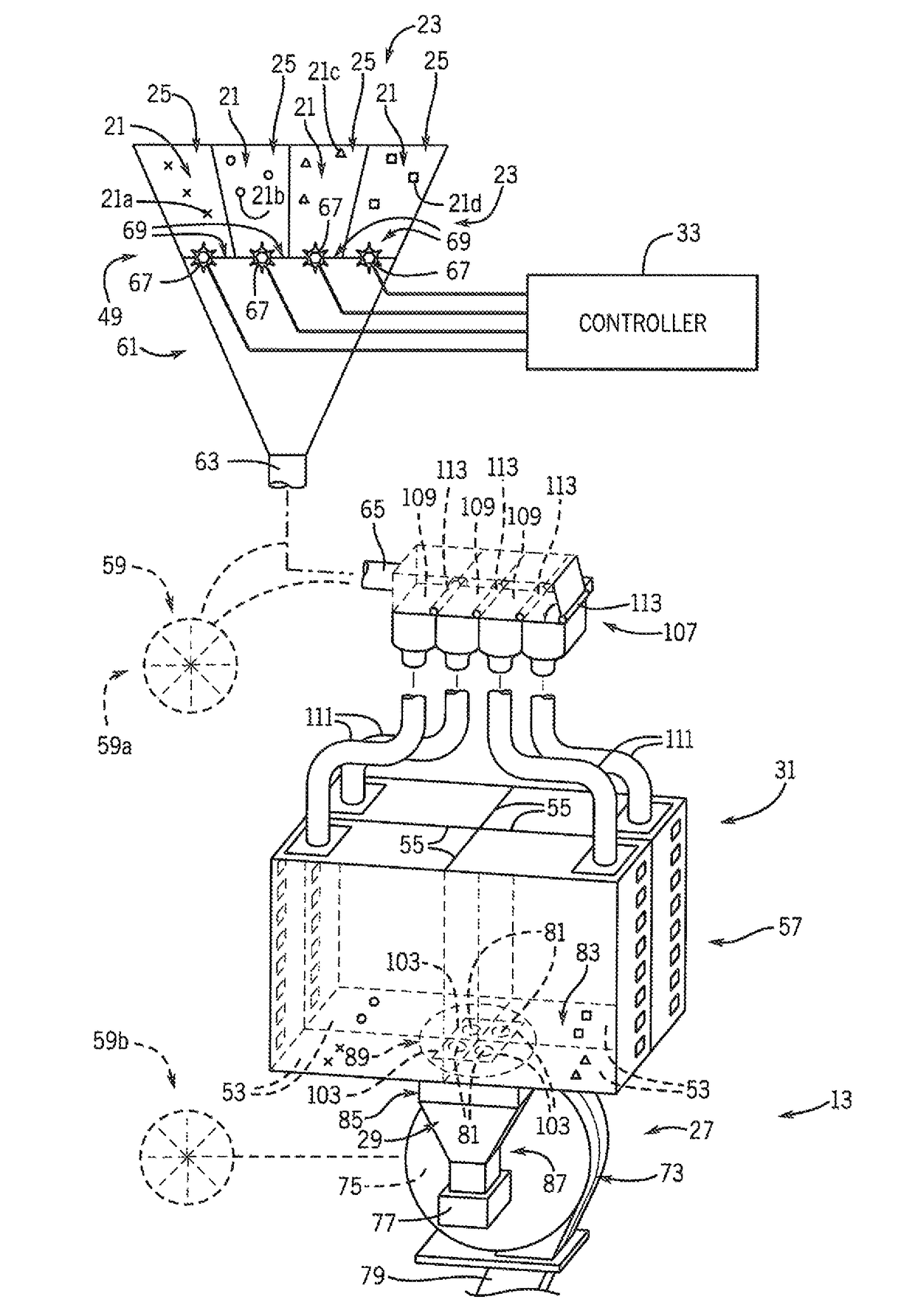 Multiple seed-type planter with on-row selector assembly