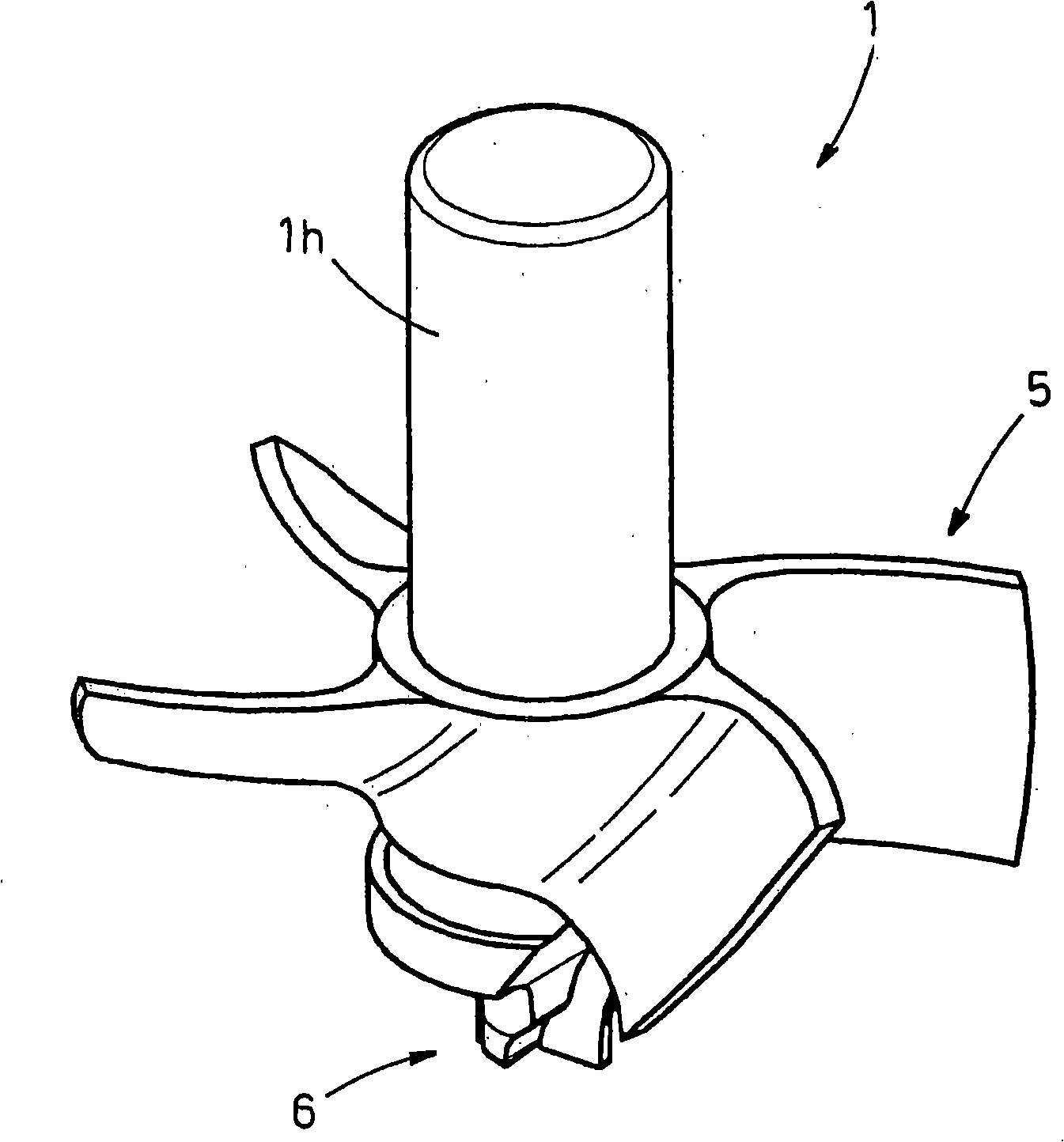 Cutting or etching device with tool provided with impeller for suction of dust