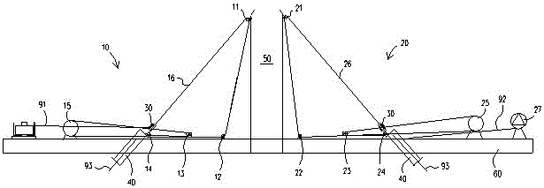 Through type stayed cable installation circulation system and cable threading construction method thereof