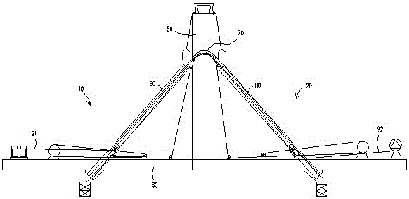 Through type stayed cable installation circulation system and cable threading construction method thereof