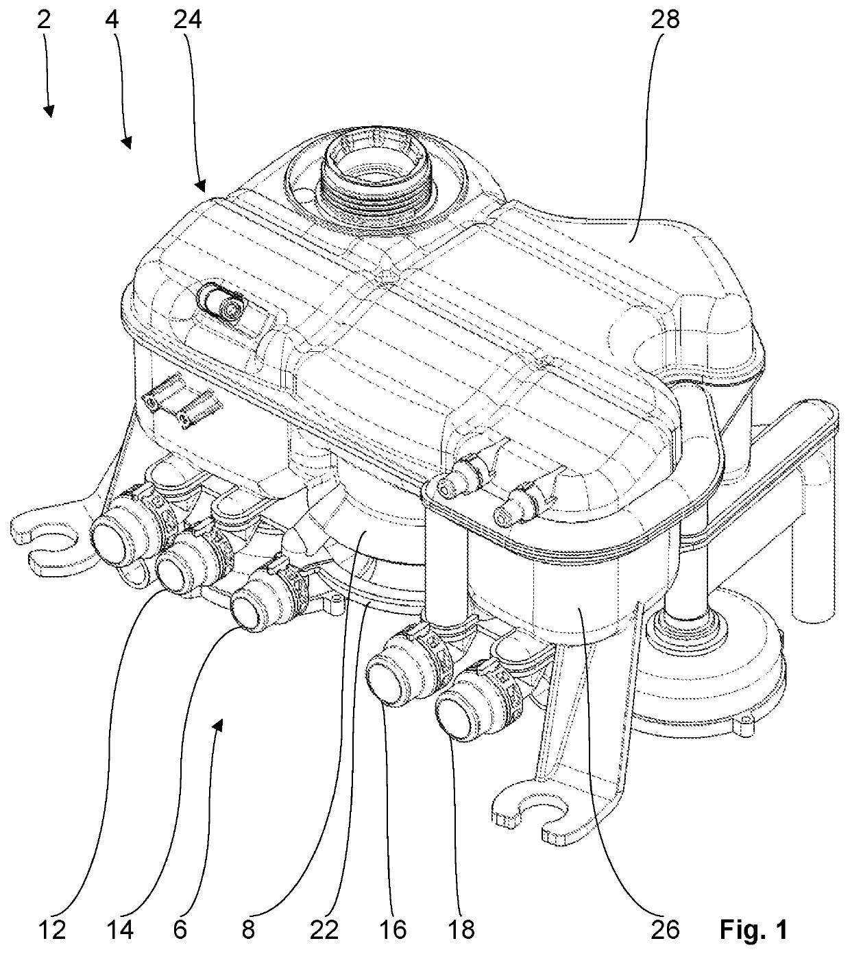 Valve and fluid tank for a fluid system, and a fluid system for a vehicle