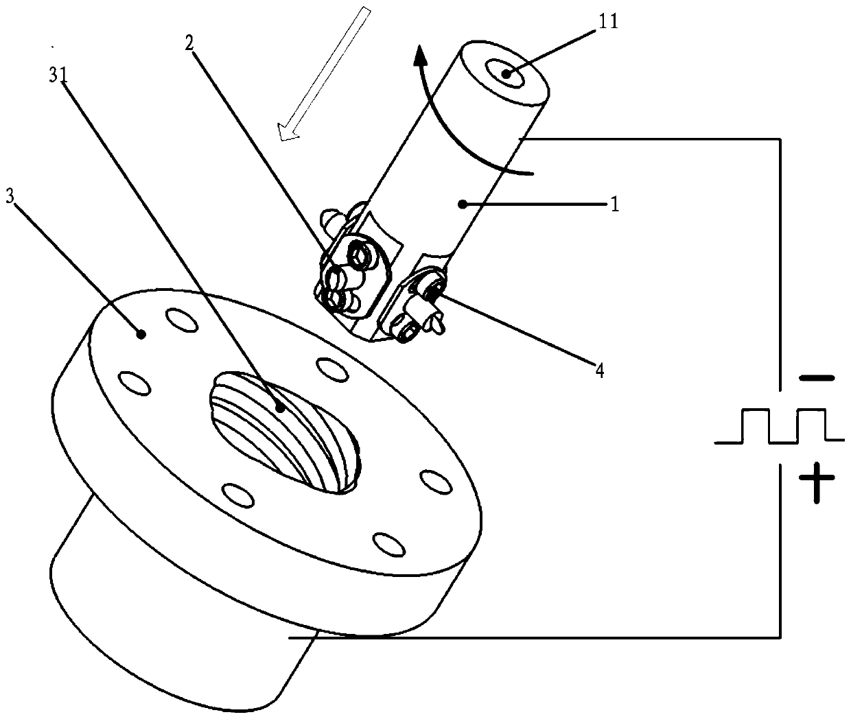 Machining device for sheet cathode electrolyte direct injection machining large-lead nut and machining method of device