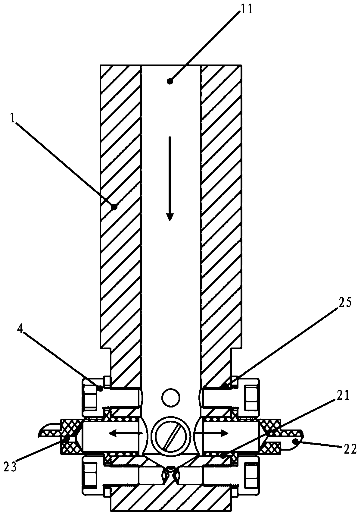 Machining device for sheet cathode electrolyte direct injection machining large-lead nut and machining method of device