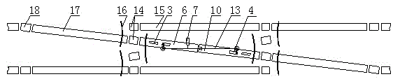 Urban railway double-crossover middle turning device and method for eliminating lateral bending and upwarping of beam body