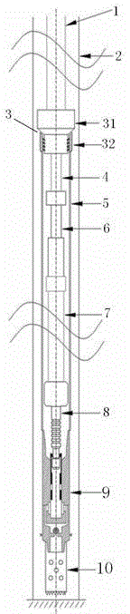 Secondary well cementing technique and secondary well cementing device by liner pipe