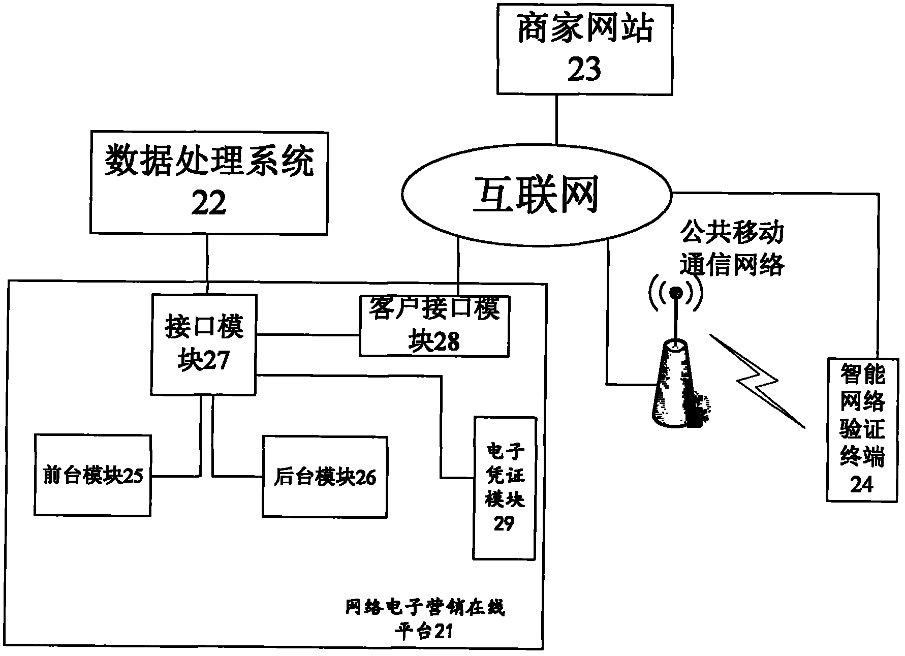 Network electronic marketing system and intelligent network verification terminal