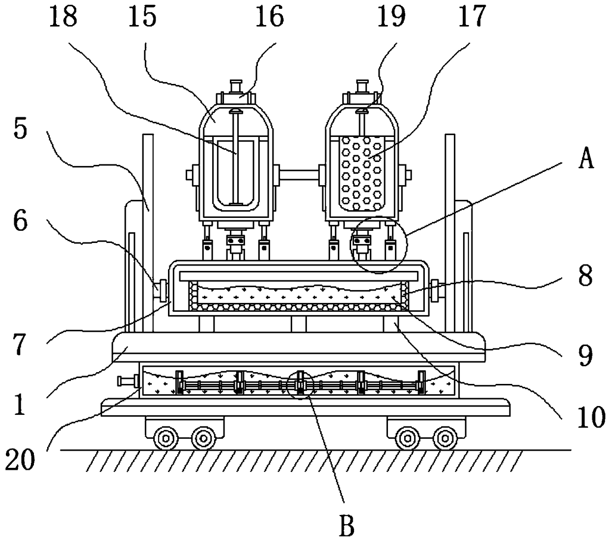 Separation device for oil exploitation and with preliminary filter function