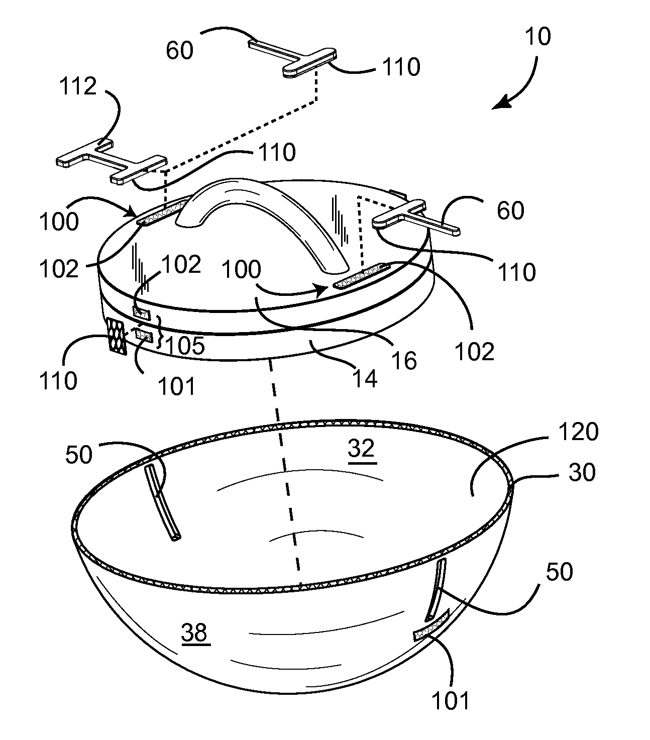 Convex shell for push-up handle