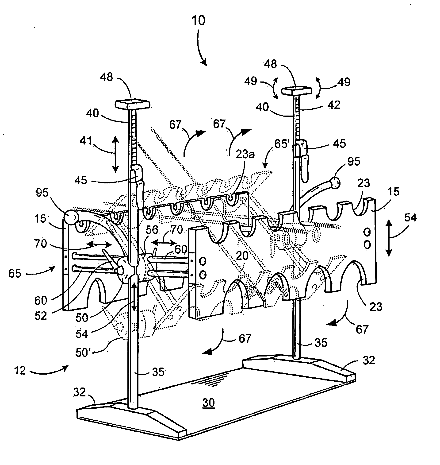 Portable, adjustable, vehicle-mounted sporting articles holder