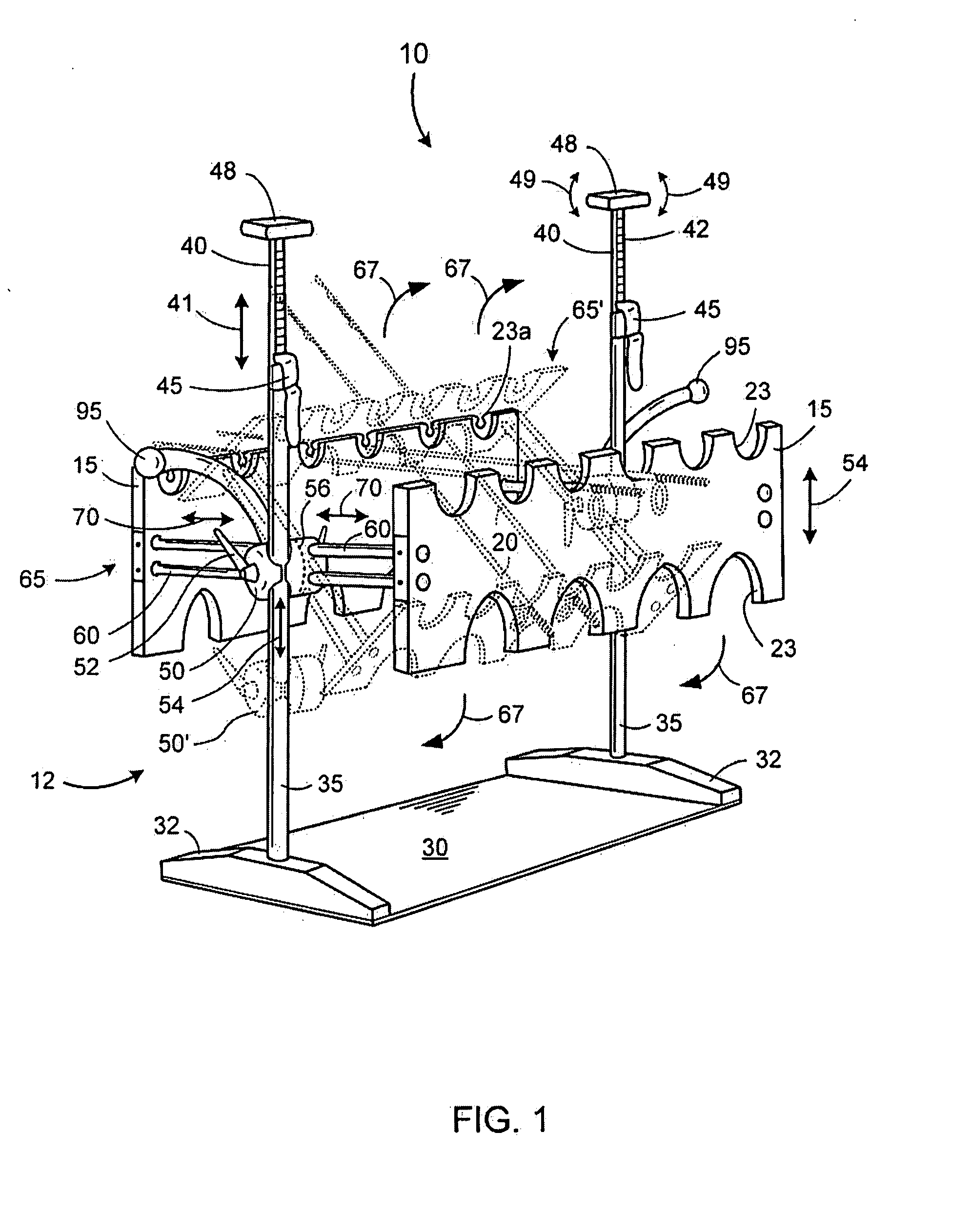 Portable, adjustable, vehicle-mounted sporting articles holder