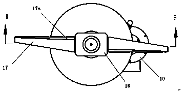 Blockage clearing machine with scraper rotating surface parallel to wall of polyhedral bin