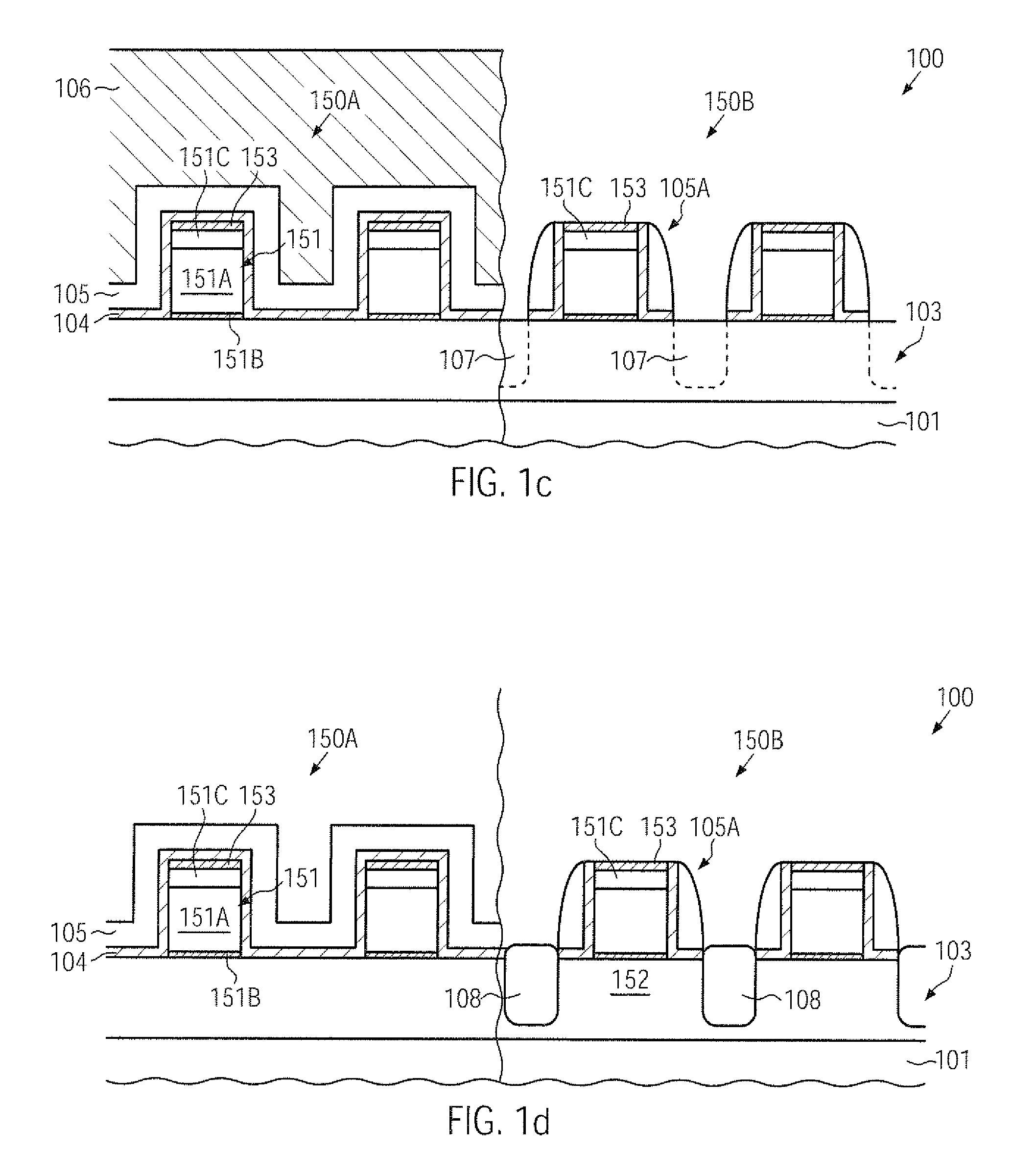 CMOS device comprising nmos transistors and pmos transistors having increased strain-inducing sources and closely spaced metal silicide regions