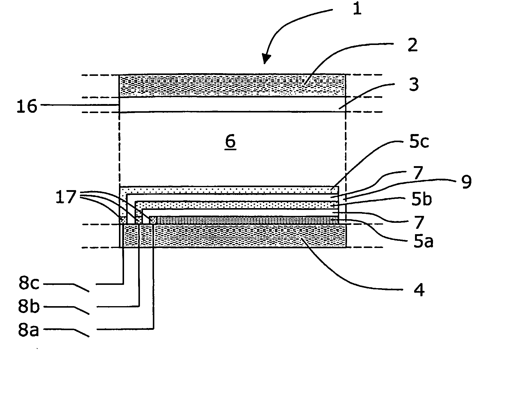 Full-color electrochromic display with stacked in cell monochromic electrochromes