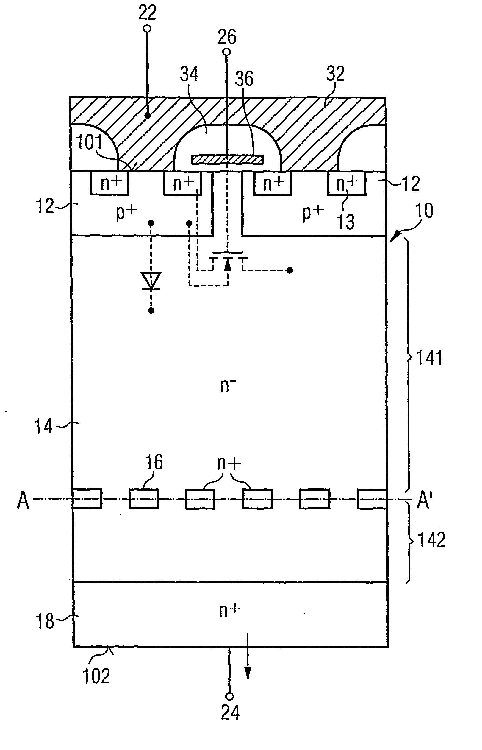 Method for production of a buried stop zone in a semiconductor component and semiconductor component comprising a buried stop zone