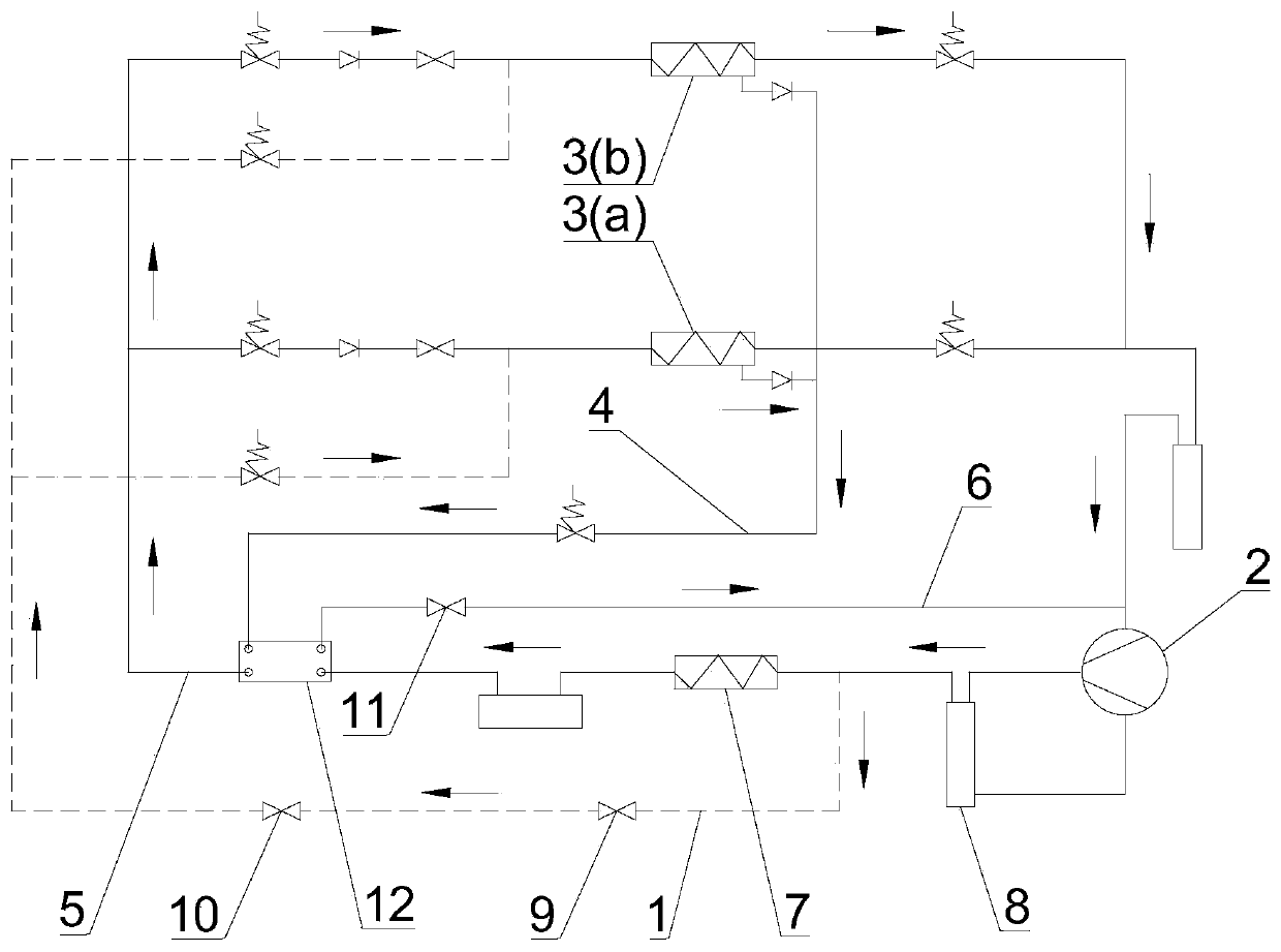 Defrosting method and device for supercooling refrigerant in refrigeration main pipeline by using defrosting medium